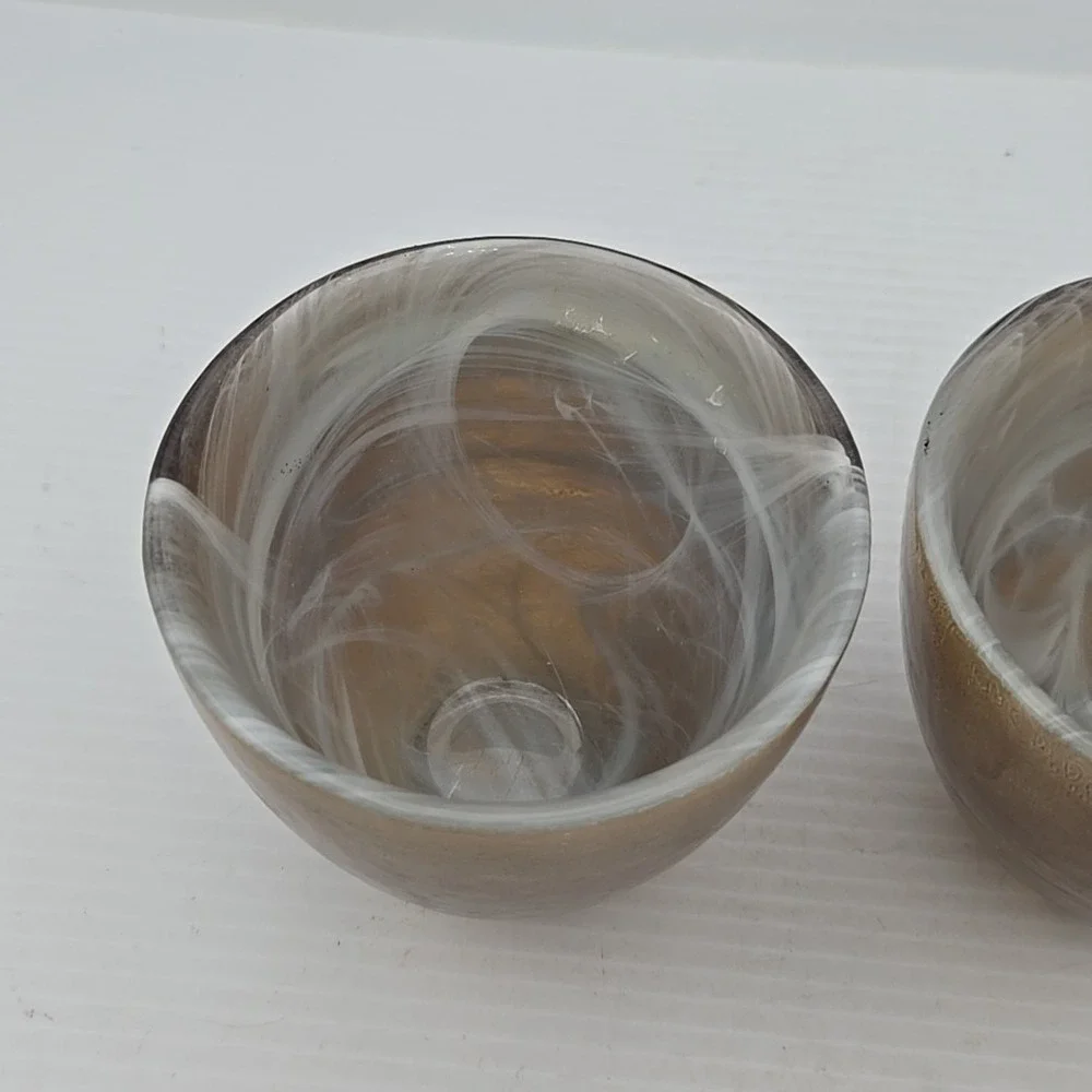 Ecoglass Recycled Glass Votive Holder Tan & White Swirls Spain Set Of 2
